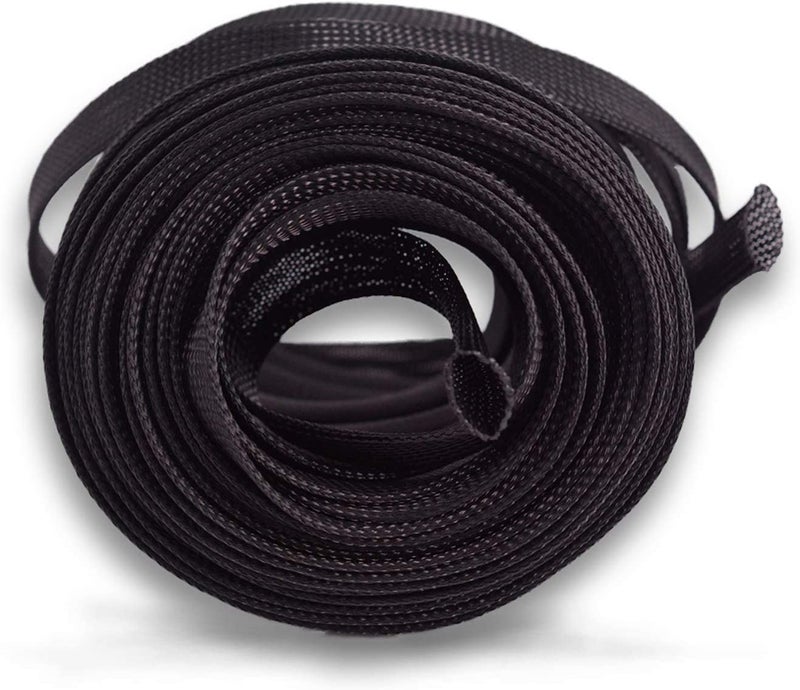 Wang-Data (100ft x 1/2") Cable Sleeve, PET Expandable Braided Sleeving Wire Sleeve Black Cable Wrap for HiFi Audio and Video Headphone Cable Management Protect Cat from Chewing Cords - Image 1